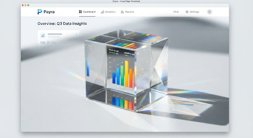 Prisma de cristal reflejando gráficas de Business Intelligence